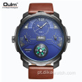 OULM Top Luxo Esporte Cronógrafo Genuíno Couro Relógios Moda Relógio Masculino 55mm Pequeno Mostrador Relógio De Quartzo Luz Reloj